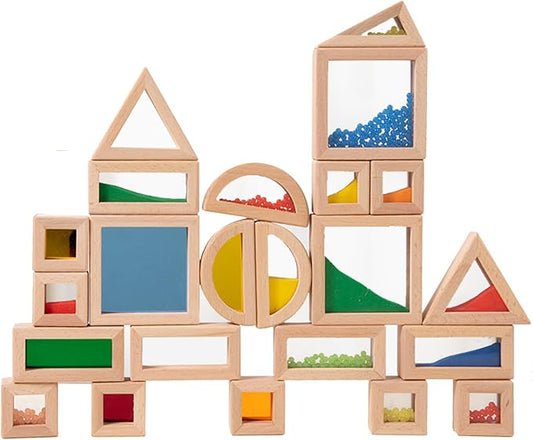 Dinhon 23PCS Sensory Blocks for Toddlers 1-3 & Kids 4-8 - Large Montessori Wooden Building Blocks with Rainbow Colors, Stacking Toys for Boys Girls, Sensory Play & Preschool Learning, Toddler Gift