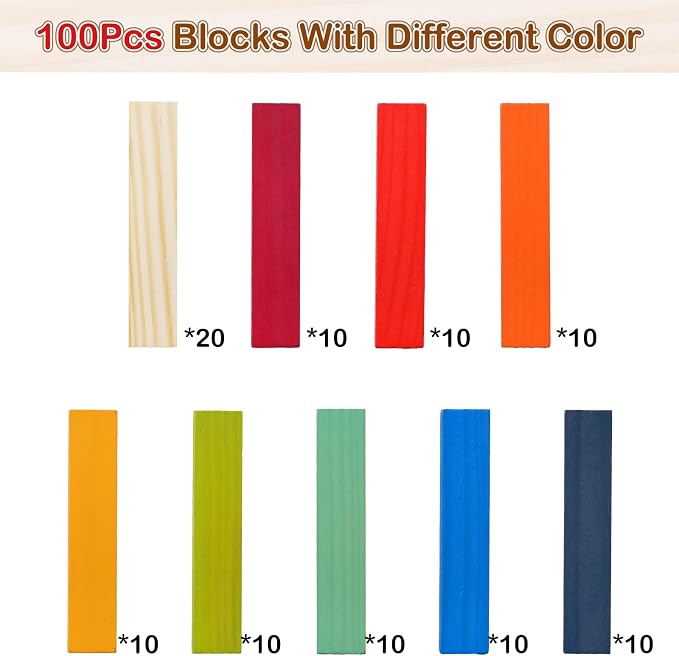 Hayder Classic Wooden Building Blocks Set, 100PCS | Solid Wood Blocks in 9 Colors Stacking Educational Toy Set for Kids
