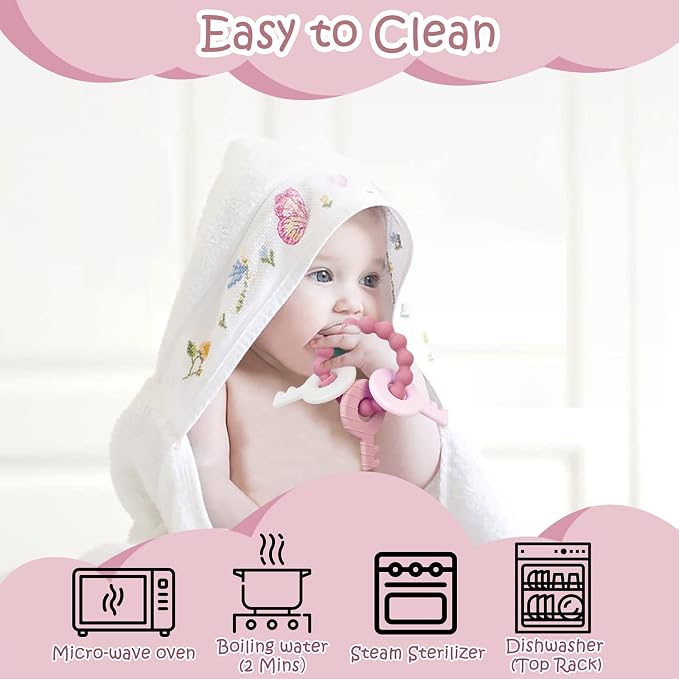 YAPROMO Baby Teething Keys - Soft Silicone Keys Teether, Cute Chew Toys for 3-18 Months Infants & Toddlers, Perfect for Baby Girls, BPA Free