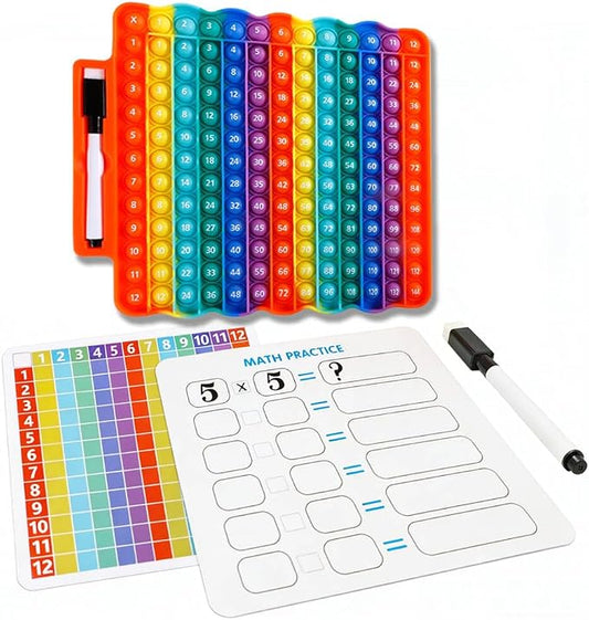 e3 Multiplication Table Game Pop Fidget Learning Toy Educational Math Game Board with Marker Rainbow Colors Educational Multiplication pop 12x12 Board Math Addition Stress Toy