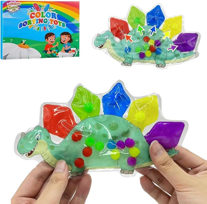 Dinosaur Color Sorting Toys Sensory, Toddler Sensory Toys, Travel Toy for Toddlers 1-3,Squeeze Fidget,Sensory Sorting Game, Educational Toy for Boys Girls Ages 3-5