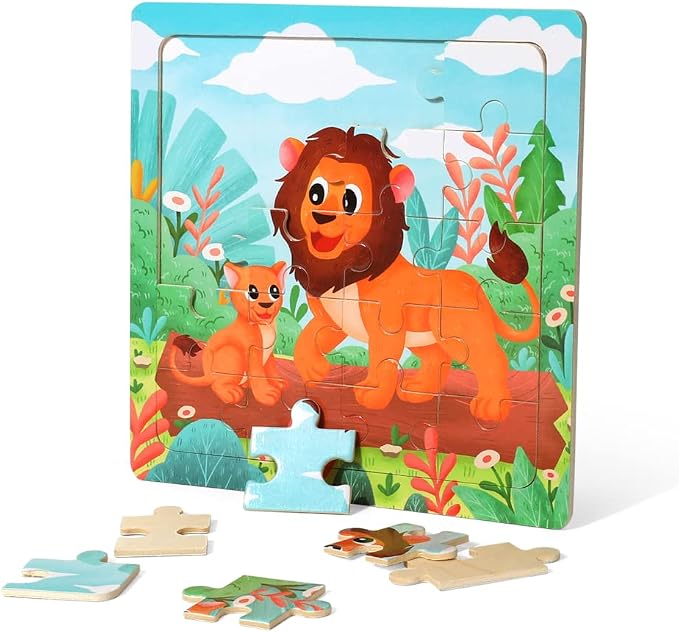 GRINNNIE Jigsaw Puzzle for Toddlers 3 4 5 Years Old, Montessori 12 PCS Wooedn Forest Animal Puzzles, Portable Size Puzzle Preschool Learning Toys for Travel or Car, Birthday Gift for Boys and Girls