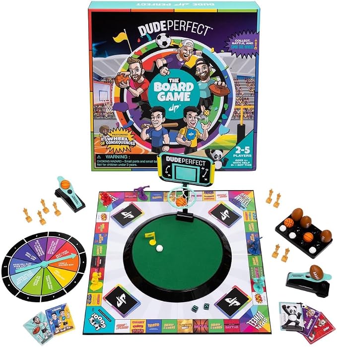 Dude Perfect Board Game with Soccer Add On; Action Packed Sports Challenges for Competitive Kids and Families | Perfect for Family Game Night; 2 to 5 Players; Ages 4 and up
