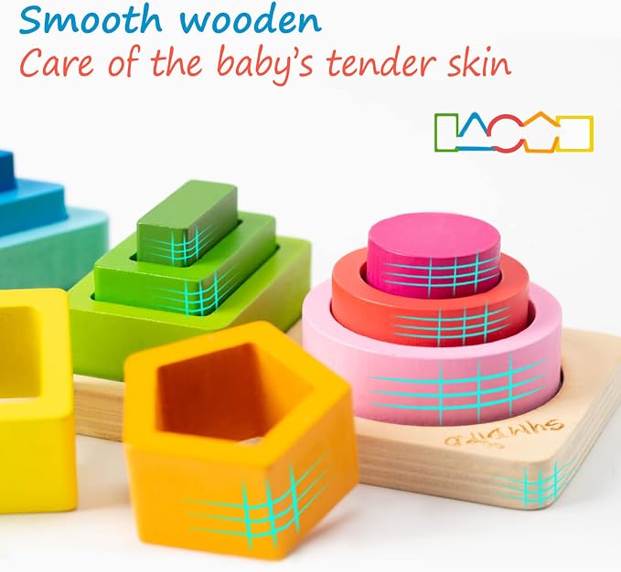 Symdiro Montessori Toys for 1-3 Year Old Boys & Girls, Sensory Learning Set | Wooden Sorting & Stacking Toys for Toddlers, Educational Sensory Gift, Shape & Color Sorter for Logic & Early Learning