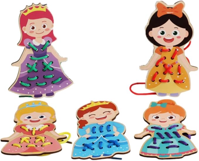 getuse Wooden Lacing Cards Sewing Threading Toys for Kids Preschoolers Fine Motor Skills Development Hand-Eye Coordination Learning Toy- Style C