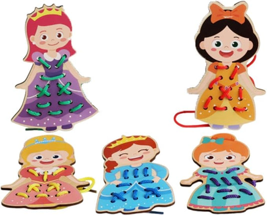 getuse Wooden Lacing Cards Sewing Threading Toys for Kids Preschoolers Fine Motor Skills Development Hand-Eye Coordination Learning Toy- Style C
