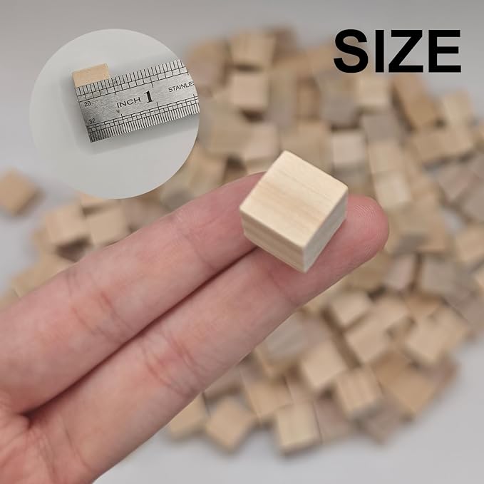 MUXGOA 200 Pcs Unfinished Wood Cubes,1/2 inch Wooden Blocks for Crafting,Small Wood Cubes for Crafts Making & DIY Projects & Decor
