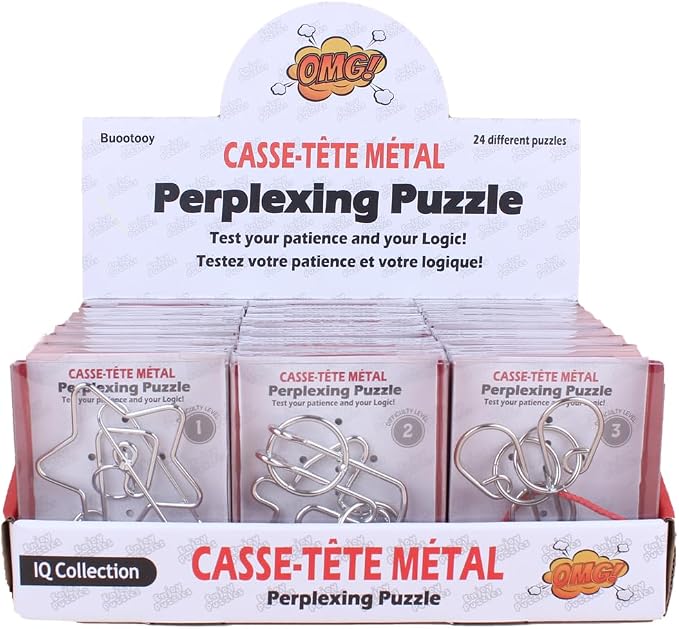 24 Pack Metal Wire Puzzles for Adults & Kids - IQ Brain Teaser Stress Relief Toys, Classic Interlocking Logic Games with Gift Box, Gift for Puzzle Lovers