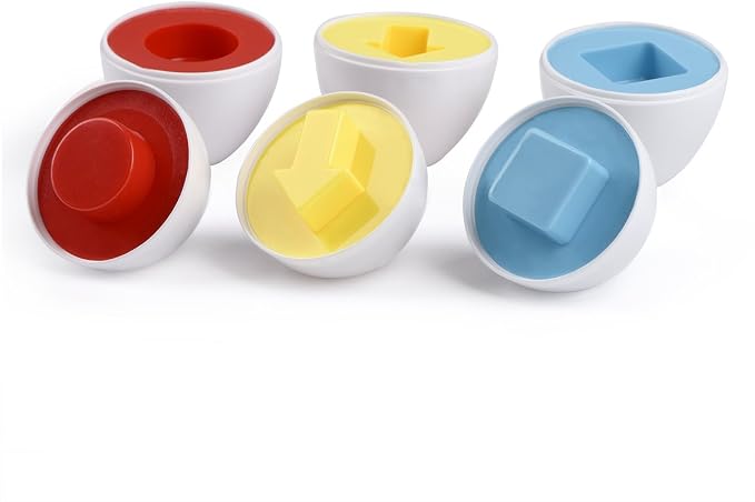 Hhyn Matching Eggs Set with Beige Eggs Holder, 12 Eggs | Egg Toys, Learning Shapes and Colors, Educational Puzzle Sorting Games, Improve Motor Skills for Kids Easter Gift