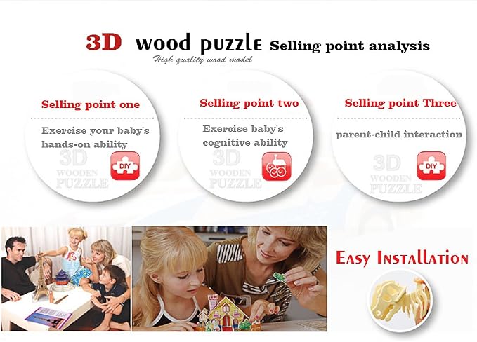 calary 3D Wooden Puzzle Simulation Animal Dinosaur Assembly DIY Model Toy for Kids and Adults,Set of 6