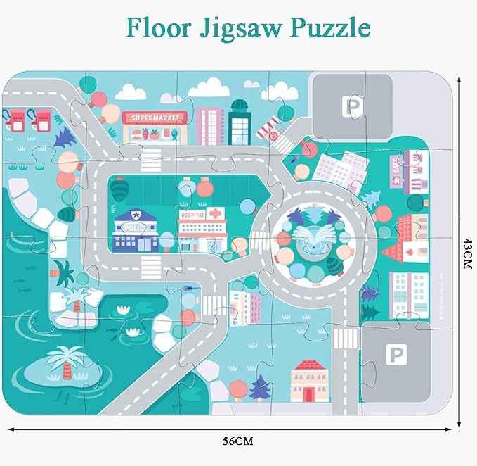 umbresen 115 Pcs Wooden City Building Blocks Set, Colorful Stacking Preschool Educational Toys for Toddlers Boys Girls Gifts with 20 Pcs Floor Jigsaw Puzzle and Storage Bag (City Building Toy Set)