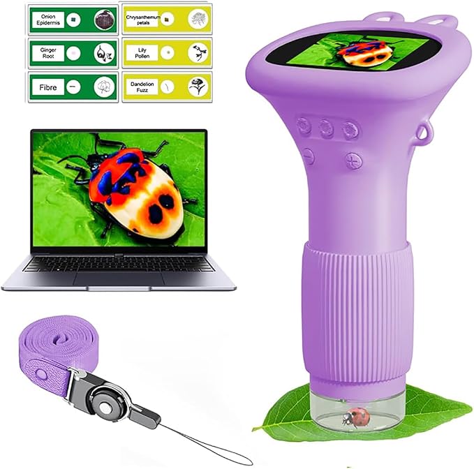 WINWEND Kids Microscope Pocket Microscope -1000X Portable Microscope for Kid | Photo and Video Mini Microscopes | 2'' Digital Little Scientist Microscopes for 3-10 Age Years Old Boys Girls Toys Gifts