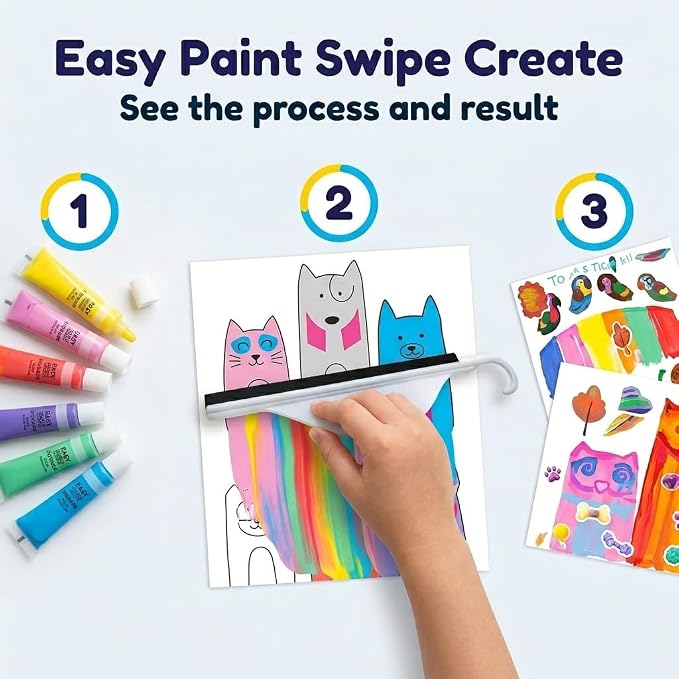 Squeegee Art Kit for Kids - Animals Theme Painting Craft Kit for Ages 4-12 | Non-Toxic, Mess Free Paint Craft, Imaginative Play Process Art Kit, Birthday Gift for Ages 5-9, Colour & Sensory Exploration