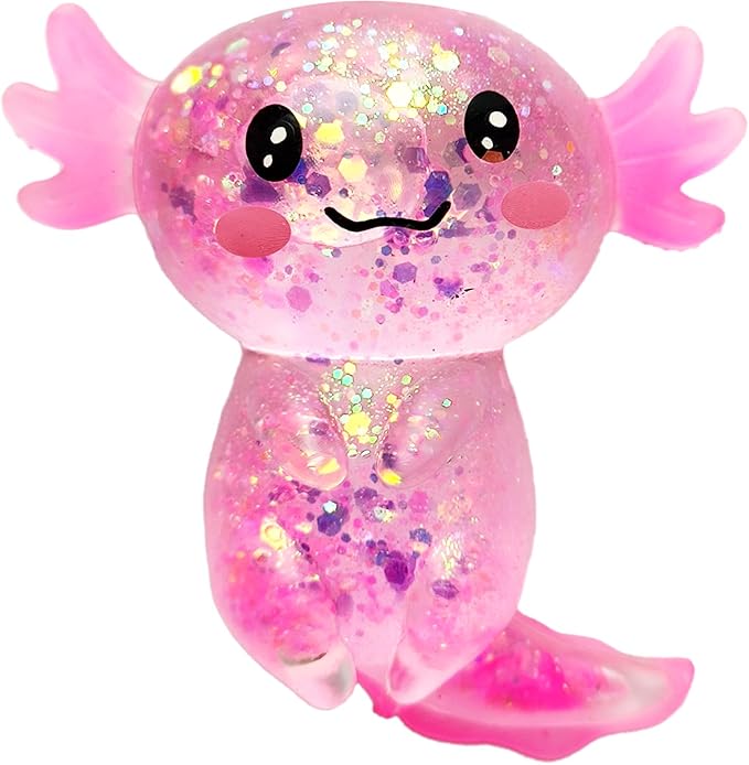 Axolotl Squishy Stress Ball, Soft TPR Slow Rising Squeeze Toy, Cute Axolotl Fidget Toy for Stress Relief, Anxiety Calming Sensory Toy for Kids Adults(Pink Long Tail Axolotl)