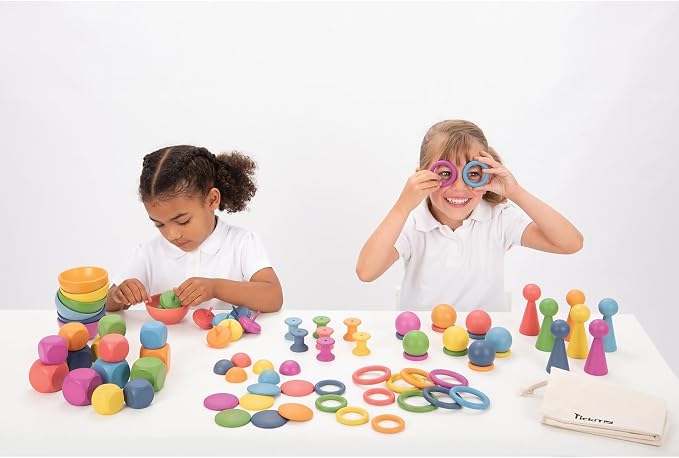 tickit Rainbow Wooden Super Set, Set of 84, 12 Shapes & 7 Colors | Loose Parts Play Set for Babies and Toddlers 10m+, Inspire Curiosity and Open-Ended Play