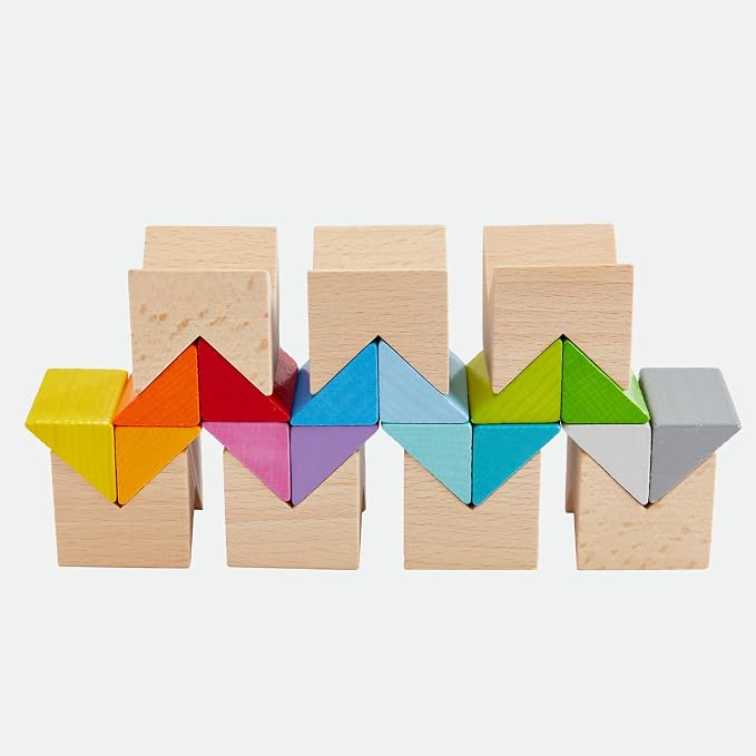 HABA Creative Building Blocks - Colourful Building Set with 32 Wooden Building Blocks & 10 Template Cards - Promotes Creativity, Spatial Thinking & Fine Motor Skills - From 4 Years - 2012606001