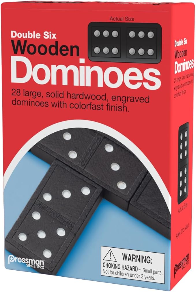 Pressman Toy Double Six Wooden Dominoes, 28 Pieces Wooden Dominoes Six