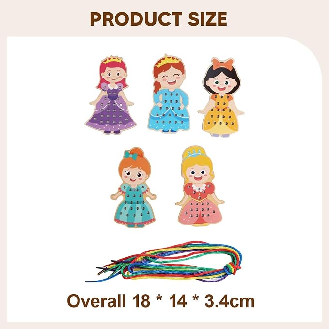 getuse Wooden Lacing Cards Sewing Threading Toys for Kids Preschoolers Fine Motor Skills Development Hand-Eye Coordination Learning Toy- Style C