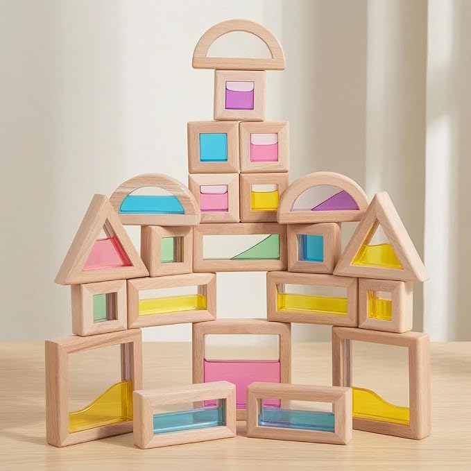 Wooden Stacking Toys 24-piece Wooden Acrylic Transparent Building Blocks |
