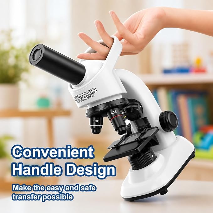 Kids Microscope Kit, 40X-1600X Beginner Microscope for Kids with LED Light, Prepared Slides, Phone Adapter and Lab Tools, STEM Science Toy for Ages 5-12