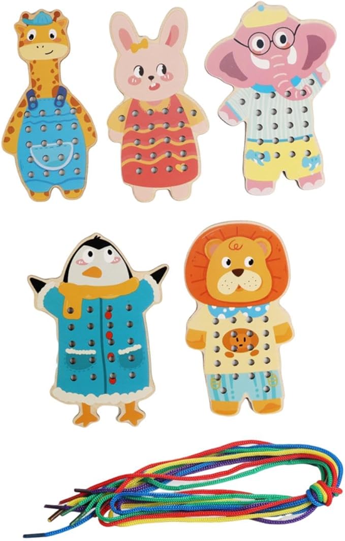 getuse Wooden Lacing Cards Sewing Threading Toys for Kids Preschoolers Fine Motor Skills Development Hand-Eye Coordination Learning Toy- Style a