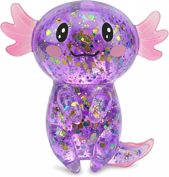Axolotl Squishy Stress Ball, Soft TPR Slow Rising Squeeze Toy, Cute Axolotl Fidget Toy for Stress Relief, Anxiety Calming Sensory Toy for Kids Adults(Purple Long Tail Axolotl)