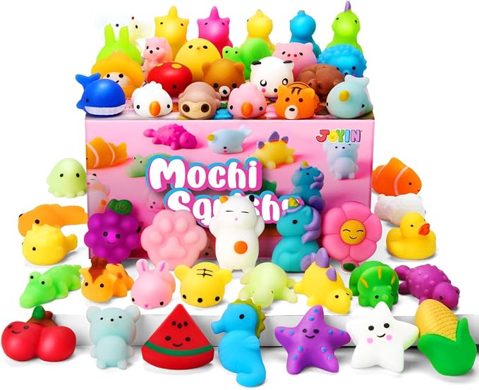 JOYIN Mochi Squishy Toys Set, Random 25 Pack Mini Squishy Mochi, Party Favors for Kids, Kawaii Stress Relief Toys, Basket Stuffers, Goodie Bags Fillers, Birthday Gifts, Classroom Prizes
