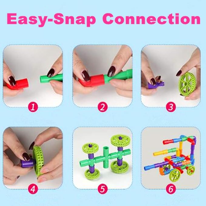 burgkidz 426 Pieces Toy Pipe, Creative STEM Tube Locks Construction with Wheels and Mini Baseplate, Interlocking Educational Sensory Kit, Preschool Learning Toys for Boy and Girls Ages 3+ | 426 pcs: cars, planes, houses & more. 396 tubes, 24 wheels, 6 ...