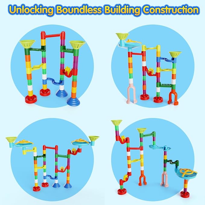 MaxTronic Marble Run Toy, 110pcs Marble Maze Kit STEM Educational Learning Toy for Kids, Mable Race Construction Railway Building Blocks with 60 Marbles Birthday Gift for Boys Girls 3-12 Years Old