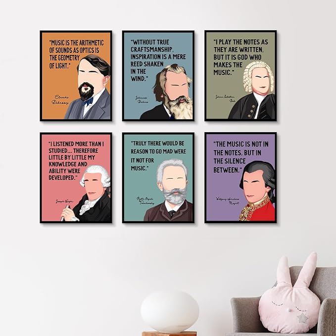 AIOCDIT Inspirational Music Wall Art Canvas Prints,Vintage Motivational Art Posters Boys Room Bedroom Wall Decor Classroom Library Aesthetics Decorations Set of 6 (8"x10",Unframed).