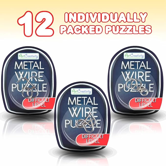 ArtCreativity 12 Metal Wire IQ Brain Teaser Puzzles for Kids Party Favors