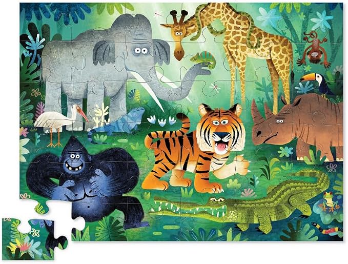 Crocodile Creek Jigsaw Puzzle, 36 Piece for Kids 3 Years and Up, Heavy-Duty Shaped Box for Storage, Finished Puzzle Size 18 x 24 inches, Wild Animals