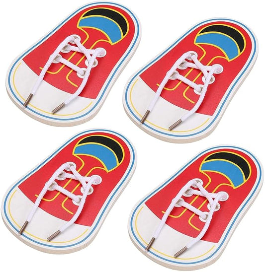 Jinshining 4 Pcs Shoes Learning Toy Kits Learn to Tie Your Own for Kids Practical Learning Toys for Young Children Training Board Kids Toddler Early Wooden Threading Lacing Shoes Craft Kits