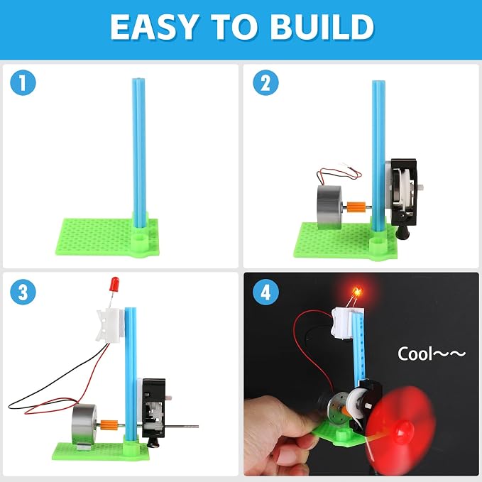 5 Bulk STEM Generator Kits for Kids, DC Motor Science Experiments, Engineering Building Projects Activities STEAM Toys, Class Educational Learning Classroom Activity, Free Energy Hand Generators Kit