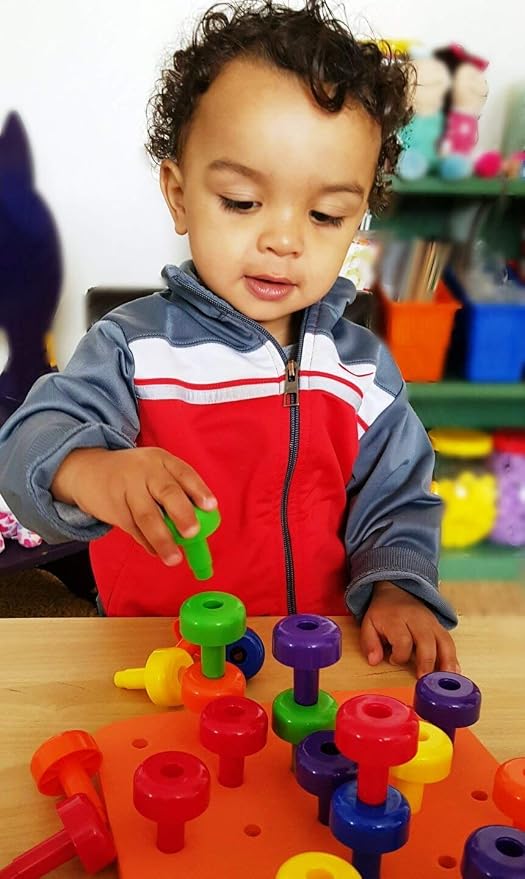 Skoolzy Color Sorting Toy - Peg Board Set and Shapes Puzzle - Educational Fine Motor Skills Toys for Kids