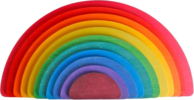 Dinhon 11Pcs Semicircle Stacking Toys Game Rainbow Stacker Wood Building Blocks Set for Kids Construction Building Toys Set Preschool Wooden Blocks for Boys Girl Colorful Learning Educational Toys