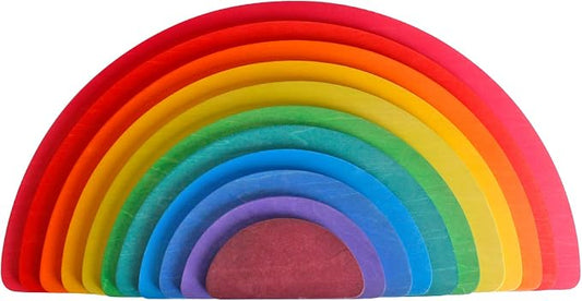 Dinhon 11Pcs Semicircle Stacking Toys Game Rainbow Stacker Wood Building Blocks Set for Kids Construction Building Toys Set Preschool Wooden Blocks for Boys Girl Colorful Learning Educational Toys