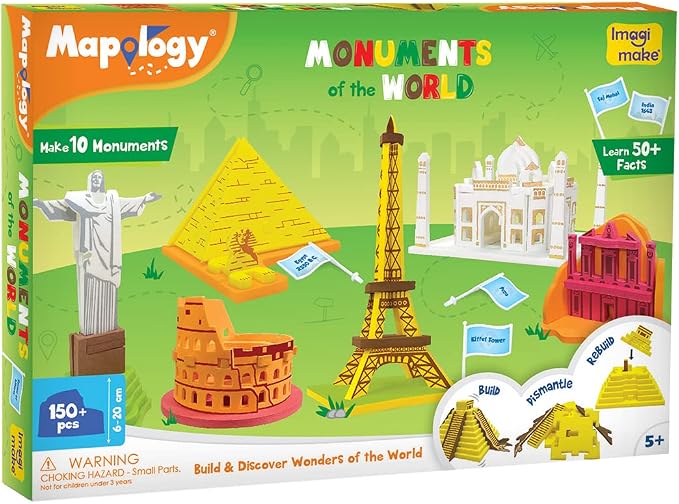 Imagimake Mapology - Monuments of the World, Build 10 Famous Landmarks | Educational 3D Puzzle, Learn Geography & 50+ Facts, Back to School Gift for Boys & Girls Ages 5,6,7,8,9,10,11,12 Years Old