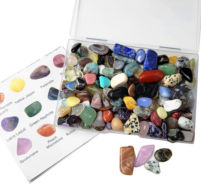 60Kinds+ Gemstones and Crystals Set,Bulk Tumbled Chips Crystals for Jewelry Making,Crushed Stones Rocks and Minerals Science Kit (0.55lb(60-65types))