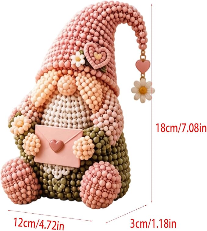 3D Beaded Gnome Craft Kit, 7.1in Non Slip Stable Structure Bead Threading Project Box, Handmade Gnome DIY Toy Set with Charms for Kids Ages 6 Plus Adults