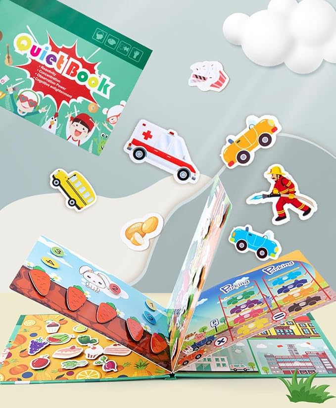 Montessori Quiet Book, Reusable Sticker Activity Book, Educational Learning Toy for Toddlers