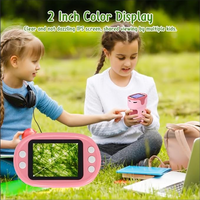 Handheld Digital Microscope for Kids with 2'' HD Screen, 200~1000X Pocket Microscope, Starter Kit with 6 Random Specimen Slides and 32G SD Card Included, Educational Gift for Children Age 6+ (Pink)
