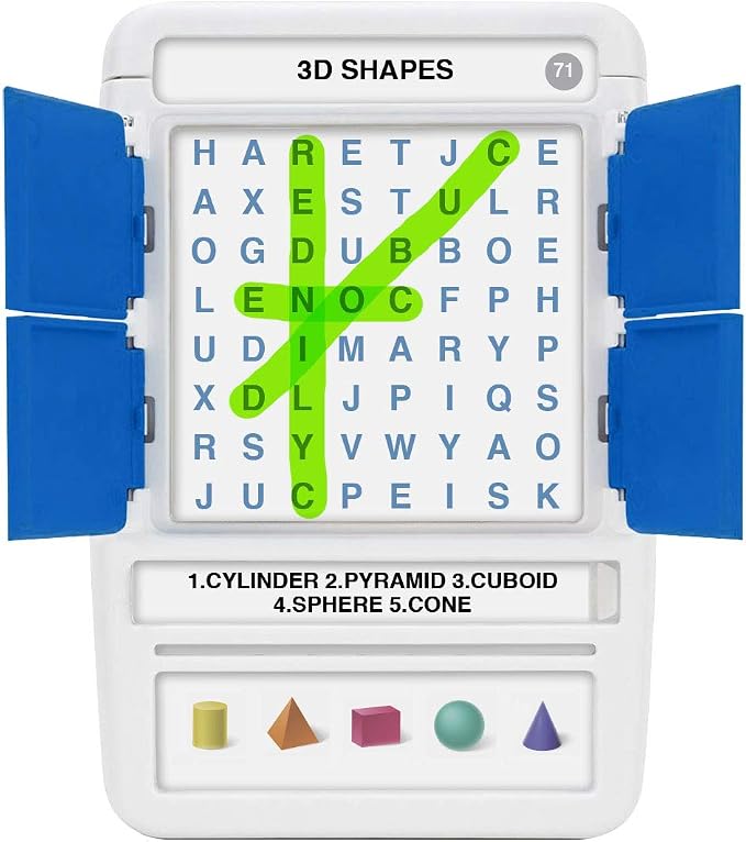 Word Search Travel Game - 100 Puzzles with Picture Clues | 50 Wipe Clean Cards with Slide Reveal case and Pen | Activity, Gift, Stocking Stuffer | for Kids and Adults, Age 6+