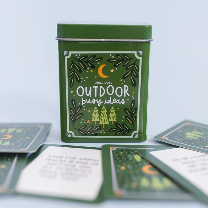 Pippi Post Outdoor Busy Ideas Activity Cards & Tin, 50 Screen-Free Prompts | Outdoor Summer Activities, Nature Prompts for Travel, Camping, Road Trips