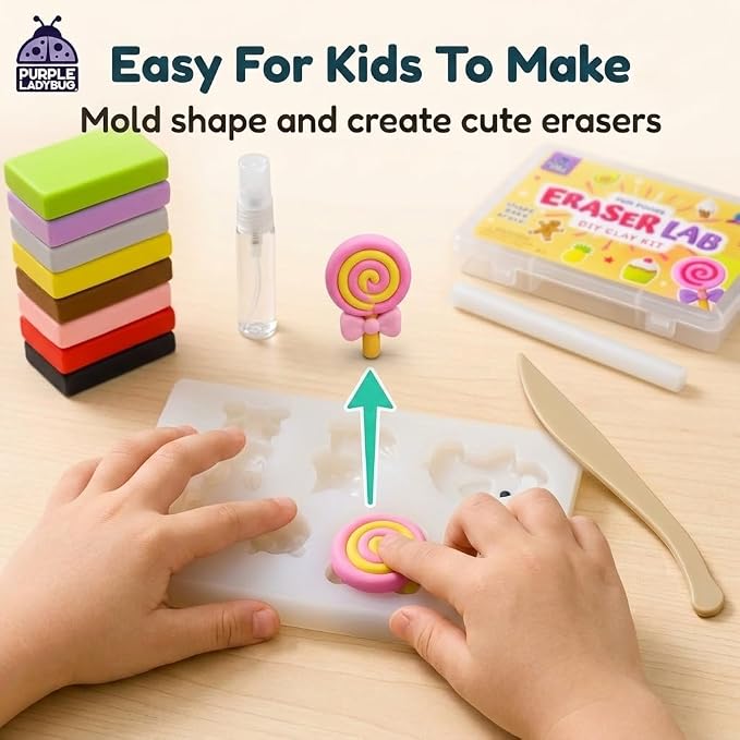 Eraser Lab DIY Clay Kit, Food-Themed, Kids Aged 4+ | 8 Clay Colors, Mold Tray & Shaping Tool, Creative Activity for Boys & Girls, Birthday Gifts