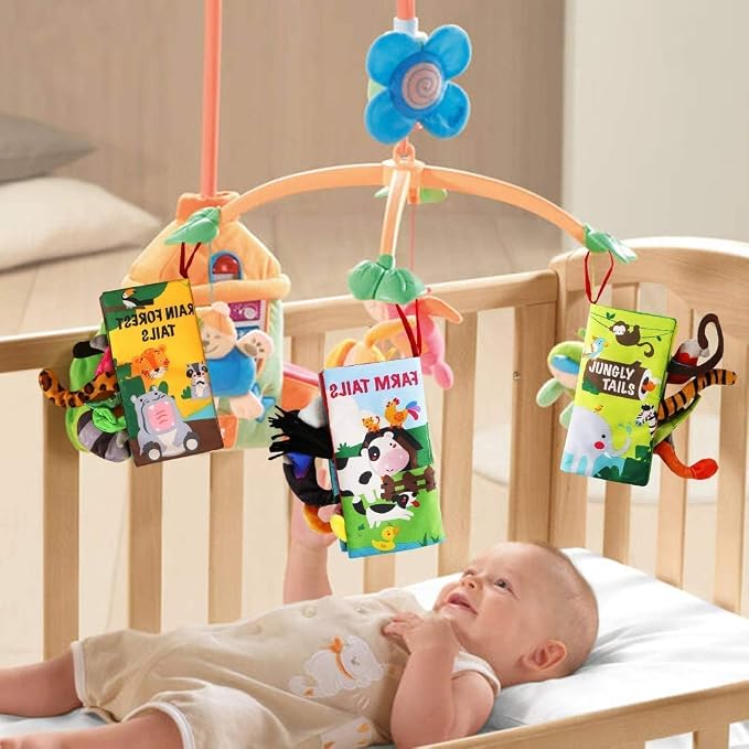 beiens Baby Book Toys, 3PCS Touch and Feel Soft Sensory Crinkle Books | Baby Toys 0-3-6-12-18 Months, Cloth Infant Newborn Toys for Tummy Time, Stroller Car Seat Toys, Baby Boy Girl Shower Gifts
