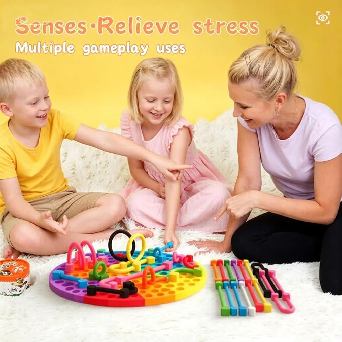 Round Sensory Activity Board, Sensory Toys for Kids with Autism, Stress Relief Silicone Quiet Fidget Toy for Toddlers Kids Adults, ADHD Autism Sensory Toys | Includes Portable Travel Bag & 12 Strings