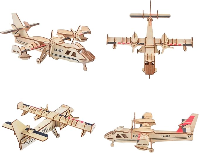 3D Wooden Aircraft Puzzle, 6 Piece Set Aircraft & Helicopter DIY Assembly Build Model Kits, Wood Crafts STEM Brain Teaser Puzzles, 3D Puzzle for Adults & Teens Xmas Birthday Gifts