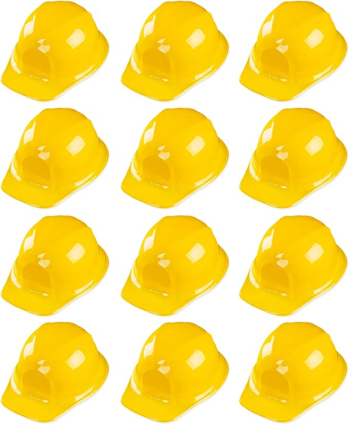 Super Z Outlet 12 Pack Yellow Construction Hard Hat Plastic Birthday Party Supplies Worker Caps Set Halloween Costume Toy