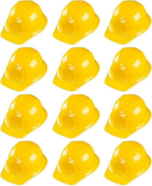 Super Z Outlet 12 Pack Yellow Construction Hard Hat Plastic Birthday Party Supplies Worker Caps Set Halloween Costume Toy